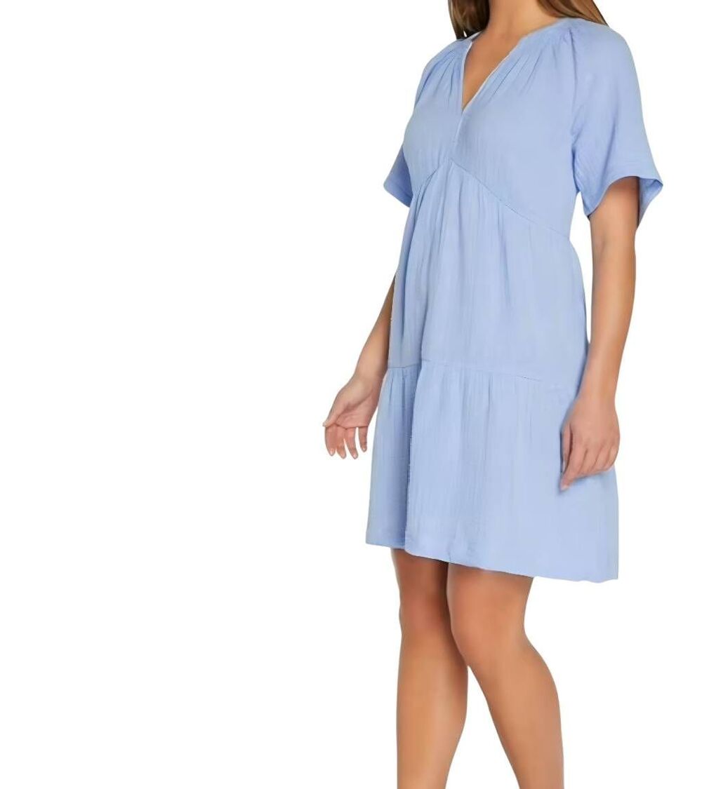 GAP Dress Women's XS Blue Cotton Gauze V Neck Tiered Knee Length Soft